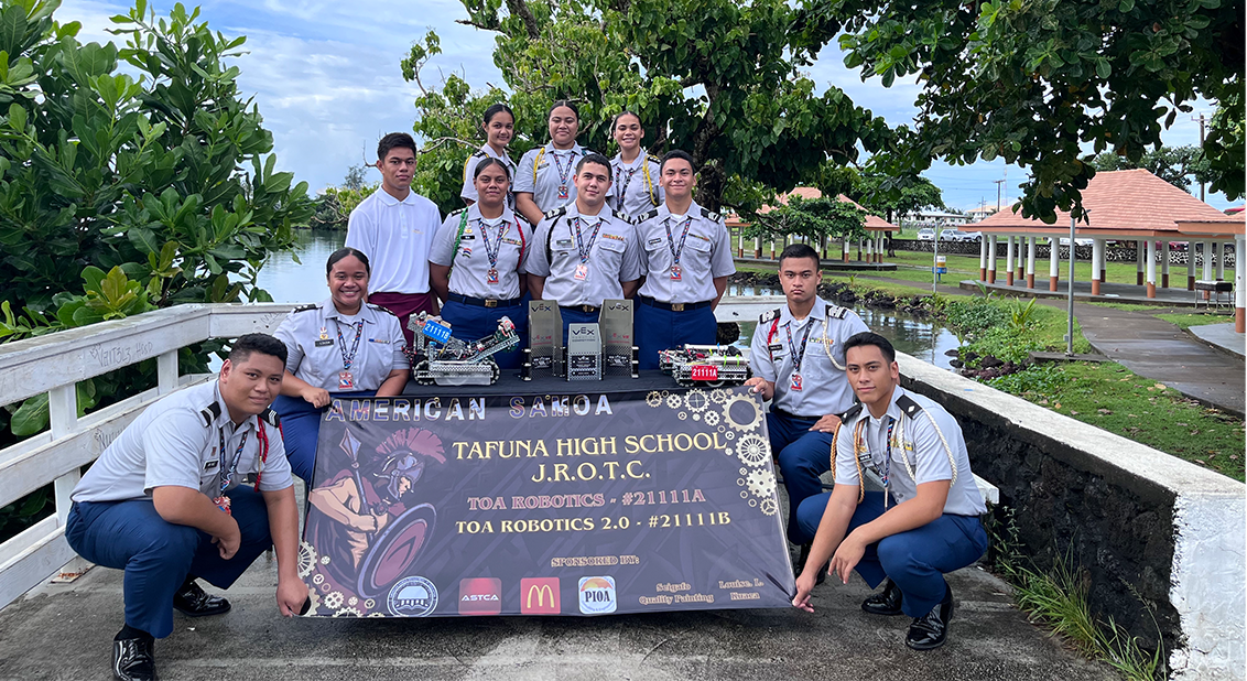 Both teams were invited to participate in the parade of nations. The cadets wore traditional custom wear and flew the American Samoa flag to represent the territory's participation in VEX Worlds.