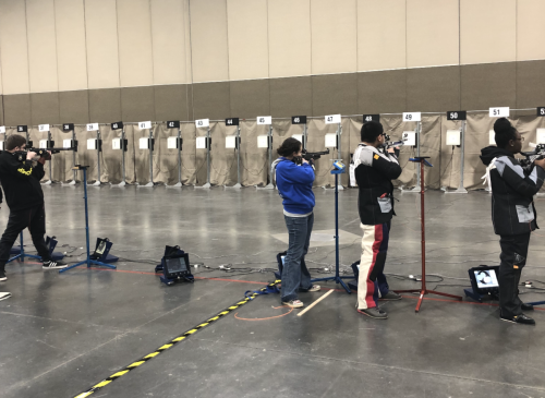 Hot Springs HS, NM's Cadet Elaina Mays in standing position shooting sporter